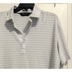 Polo Golf from Ralph Lauren Stretch Lisle White w/ Blue Stripes Size Large